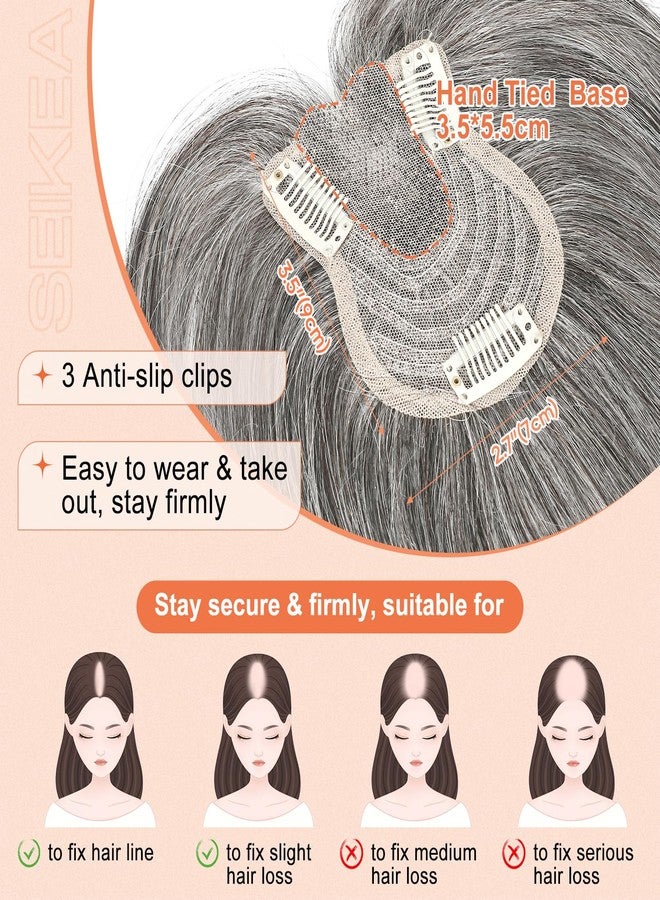 سيكيا وصلات شعر سيكيا للنساء، شعر بشري طبيعي، غرة مثبتة بمشابك بطول 10 بوصات، قاعدة مربوطة يدويًا، مقاس 1.4 × 2.2 بوصة، مظهر طبيعي وواقعي مع شعر خفيف وغرة رقيقة، لون رمادي داكن - Image 4